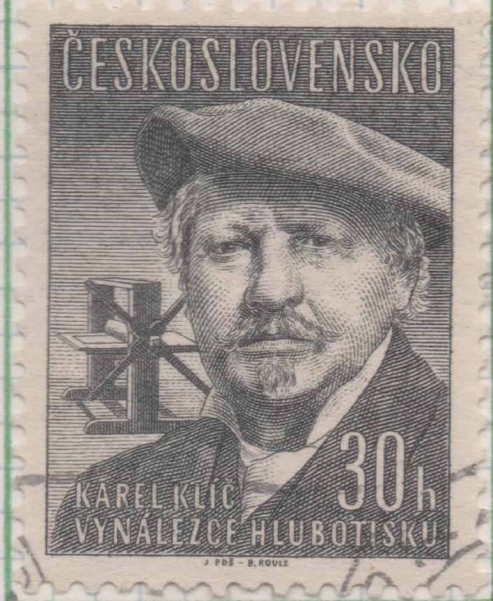 Sello E00797: hoja 54, Checoslovaquia: Sello Gris oscuro dentado. Inventores. Karel Klíč,, 30 Haleru
