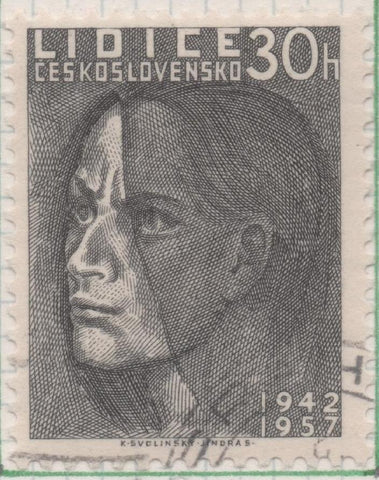 Sello E00795: hoja 54, Checoslovaquia: Sello Gris oscuro dentado. 15 Aniv destrucción de Lidice, 30 Haleru