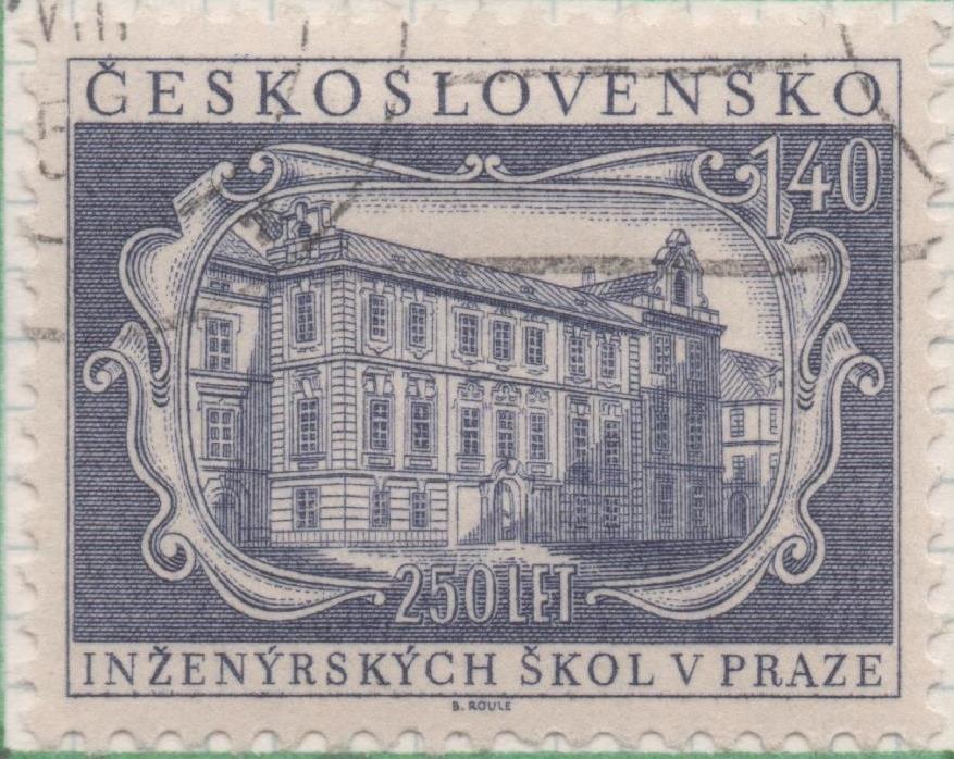Sello E00794: hoja 54, Checoslovaquia: Sello Lila oscuro dentado. Aniv. Escuela de Ingenieros de Praga. Escuel de Ingenieros en Praga, 250 años, 1,40 Koruna