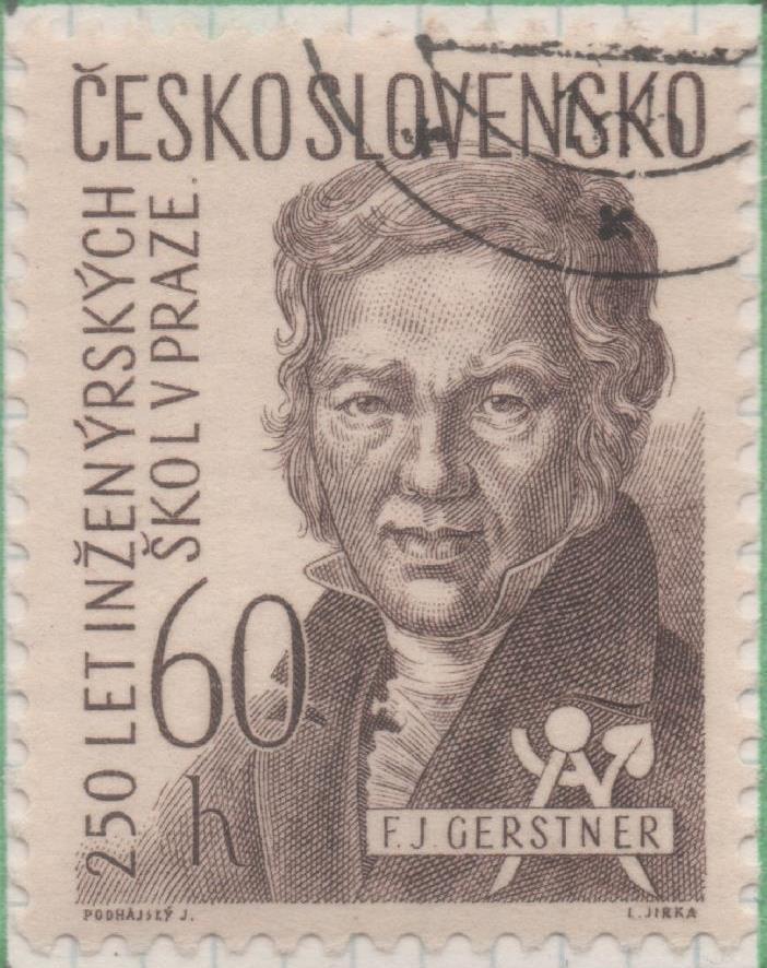 Sello E00792: hoja 54, Checoslovaquia: Sello Marron oscuro dentado. Aniv. Escuela de Ingenieros de Praga. F. J. Gerstner, 60 Haleru