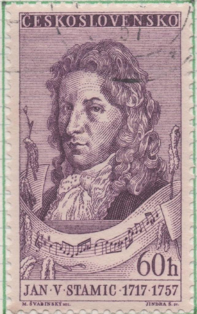 Sello E00785: hoja 53, Checoslovaquia: Sello Violeta dentado. Festival de Música. Jan V. Stamic, 60 Haleru
