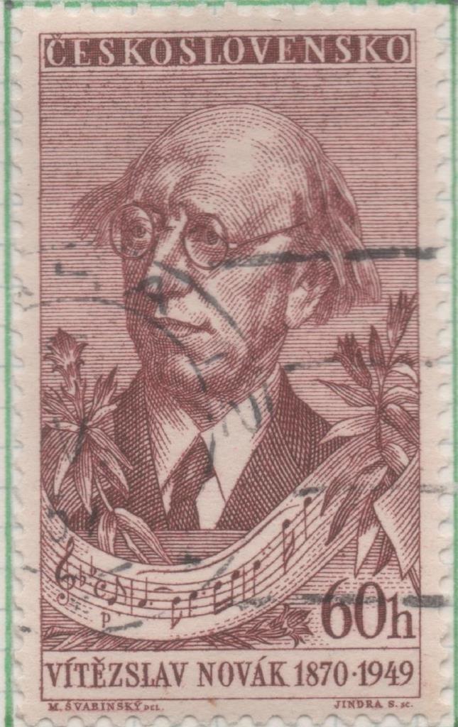 Sello E00783: hoja 53, Checoslovaquia: Sello Marron rojizo dentado. Festival de Música. Vitezslav Novák, 60 Haleru