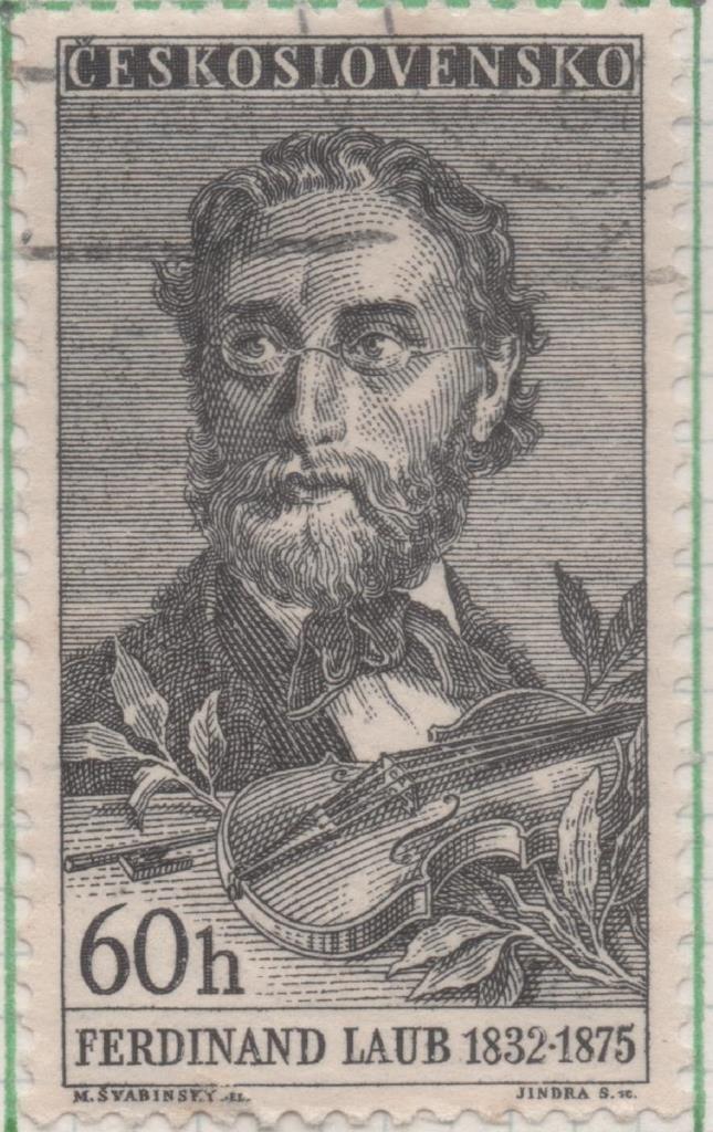 Sello E00782: hoja 53, Checoslovaquia: Sello Gris oscuro dentado. Festival de la Música. Ferdinand Laub, 60 Haleru
