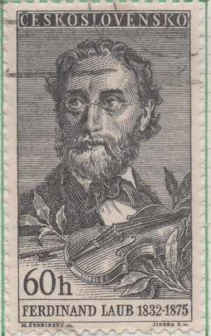 Sello E00782: hoja 53, Checoslovaquia: Sello Gris oscuro dentado. Festival de la Música. Ferdinand Laub, 60 Haleru