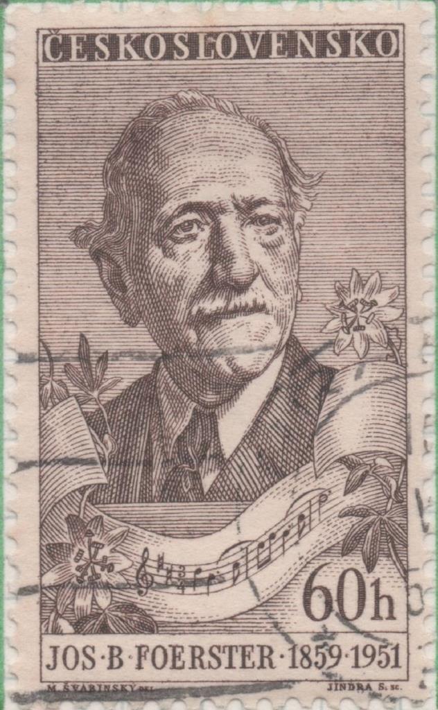 Sello E00781: hoja 53, Checoslovaquia: Sello Marron dentado. Festival de la Música. J. B. Foerster, 60 Haleru