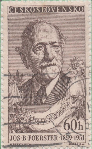 Sello E00781: hoja 53, Checoslovaquia: Sello Marron dentado. Festival de la Música. J. B. Foerster, 60 Haleru