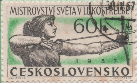 Sello E00780: hoja 53, Checoslovaquia: Sello Verde y gris dentado. Serie Deportiva, 60 Haleru