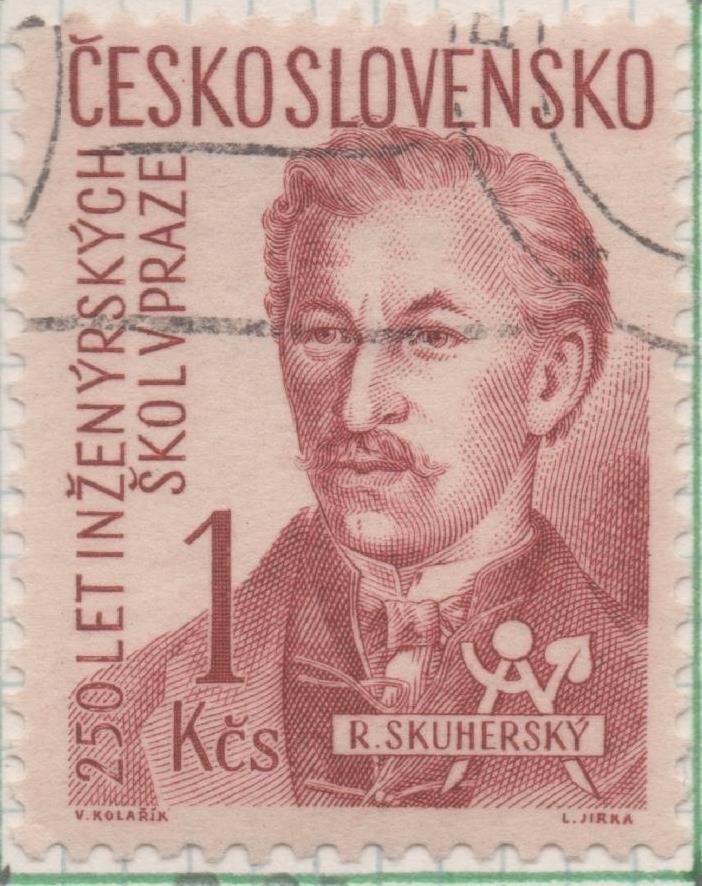 Sello E00793: hoja 54, Checoslovaquia: Sello Marron rojizo dentado. Aniv. Escuela de Ingenieros de Praga. R. Skuherský, 1 Koruna