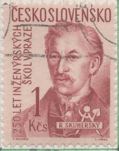 Sello E00793: hoja 54, Checoslovaquia: Sello Marron rojizo dentado. Aniv. Escuela de Ingenieros de Praga. R. Skuherský, 1 Koruna
