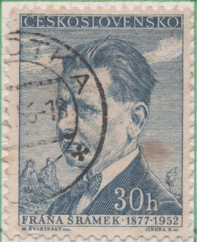 Sello E00743: hoja 51, Checoslovaquia: Sello Azul dentado. Grandes Aniversarios. Fráňa Šrámek, 30 Haleru