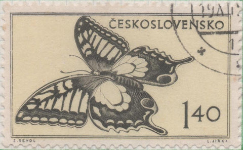 Sello E00702: hoja 48, Checoslovaquia: Sello Amarillo dentado. Fauna Diversa. Papilio Machaon, 1,40 Koruna