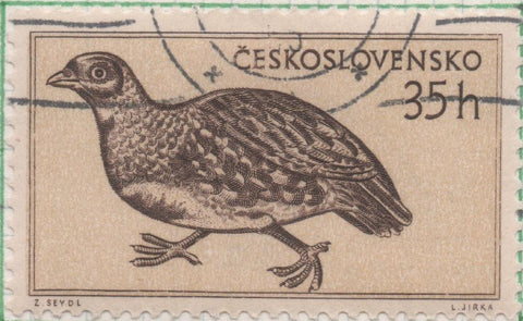 Sello E00701: hoja 48, Checoslovaquia: Sello Crema dentado. Fauna Diversa. Perdiz, 35 Haleru