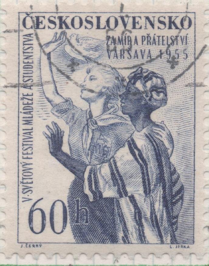 Sello E00698: hoja 48, Checoslovaquia: Sello Azul violeta dentado. Festival de Estudiantes, 60 Haleru