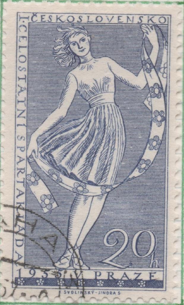 Sello E00695: hoja 47, Checoslovaquia: Sello Azul oscuro dentado. 1ªSpartakiada (2ª serie), 20 Haleru