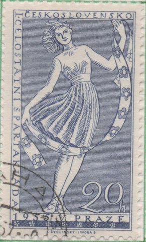 Sello E00695: hoja 47, Checoslovaquia: Sello Azul oscuro dentado. 1ªSpartakiada (2ª serie), 20 Haleru
