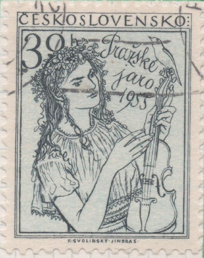 Sello E00694: hoja 47, Checoslovaquia: Sello Azul claro dentado. Festival Internacional de Praga, 30 Haleru