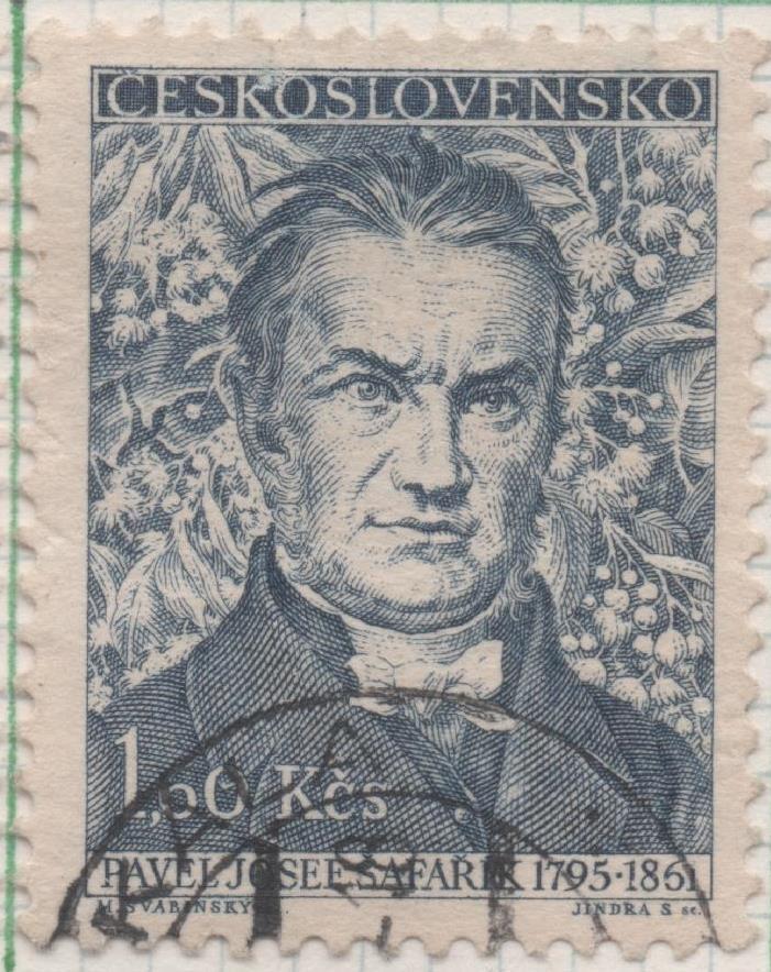 Sello E00693: hoja 47, Checoslovaquia: Sello Azul dentado. Personajes. Pavel Josef Šafařík: Escritor, 1,60 Koruna