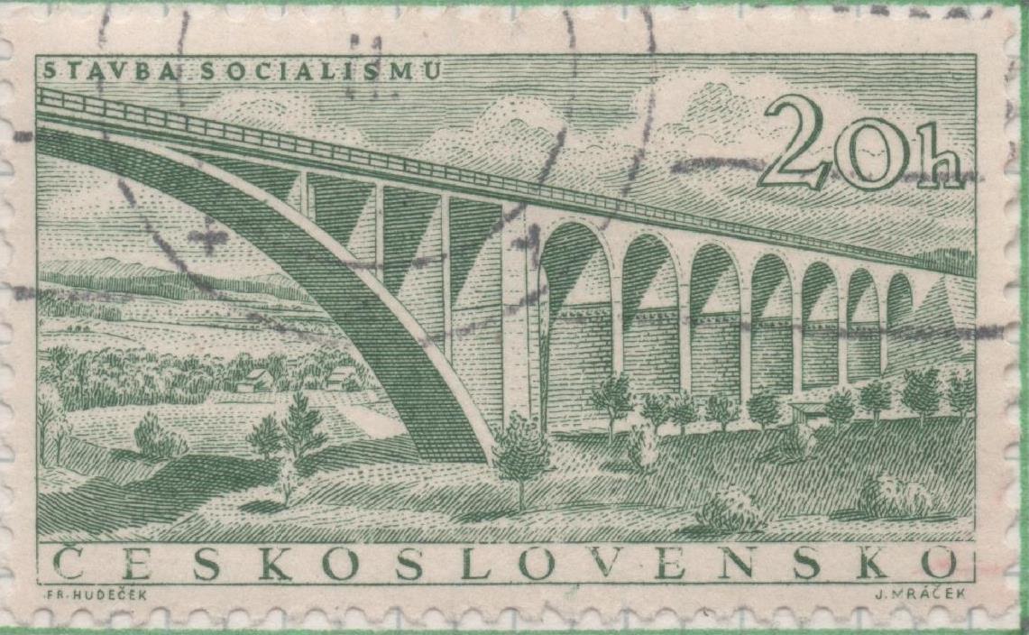 Sello E00707: hoja 49, Checoslovaquia: Sello Verde dentado. Realizaciones Socialistas, 20 Haleru