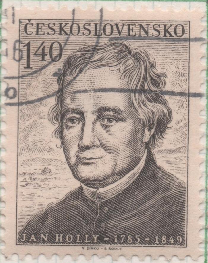 Sello E00692: hoja 47, Checoslovaquia: Sello Gris dentado. Personajes. Ján Hollý: Poeta, 1,40 Koruna