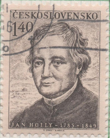 Sello E00692: hoja 47, Checoslovaquia: Sello Gris dentado. Personajes. Ján Hollý: Poeta, 1,40 Koruna