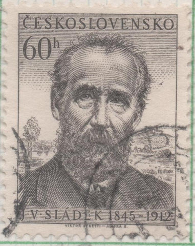 Sello E00690: hoja 47, Checoslovaquia: Sello Gris dentado. Personajes. Josef Václav Sládek: Poeta, 60 Haleru