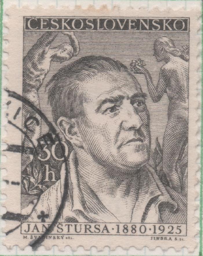 Sello E00688: hoja 47, Checoslovaquia: Sello Gris dentado. Personajes. Jan Štursa: Escultor, 30 Haleru