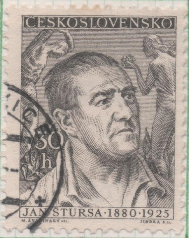 Sello E00688: hoja 47, Checoslovaquia: Sello Gris dentado. Personajes. Jan Štursa: Escultor, 30 Haleru