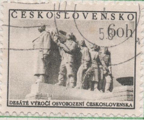 Sello E00683: hoja 47, Checoslovaquia: Sello Negro dentado. 10º Aniversario de la Liberación, 60 Haleru