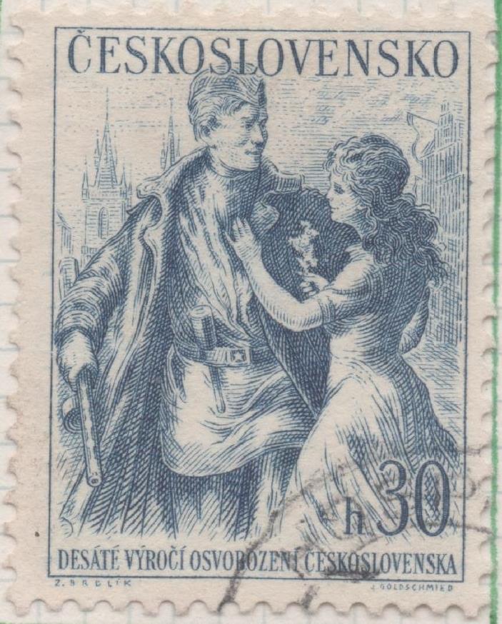 Sello E00681: hoja 47, Checoslovaquia: Sello Azul oscuro dentado, 0º Aniversario de la Liberación, 30 Haleru