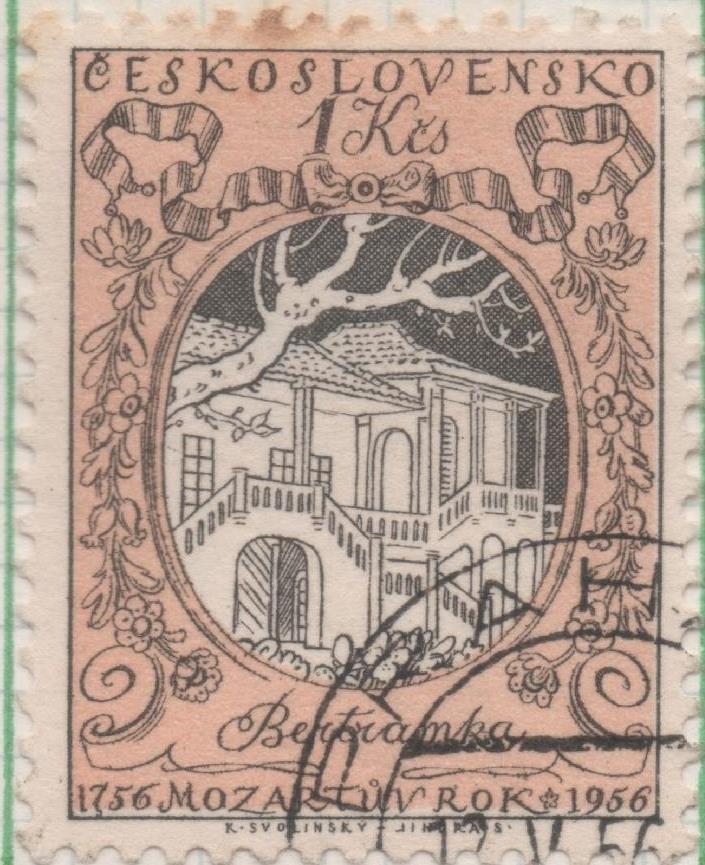 Sello E00739: hoja 50, Checoslovaquia: Sello Naranja dentado. Festival de Música de Primavera. Bertramka, Mozart's Villa. 1 Koruna