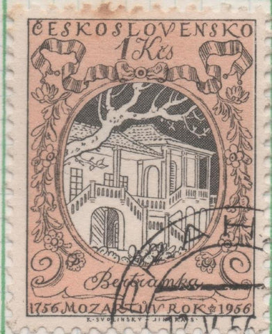 Sello E00739: hoja 50, Checoslovaquia: Sello Naranja dentado. Festival de Música de Primavera. Bertramka, Mozart's Villa. 1 Koruna