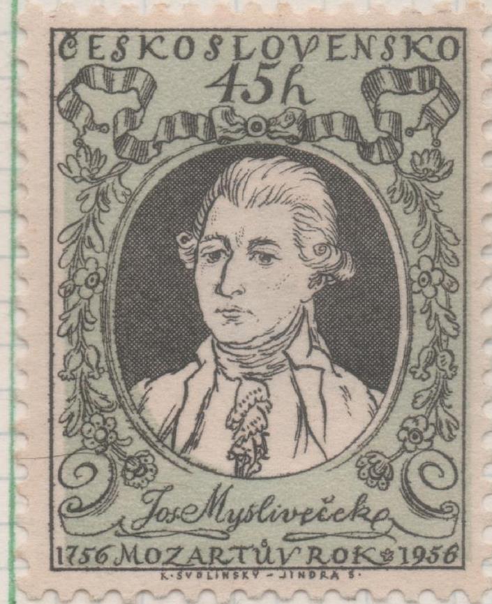 Sello E00737: hoja 50, Checoslovaquia: Sello Verde dentado. Festival de Música de Primavera. J. Myslivecek, 45 Haleru