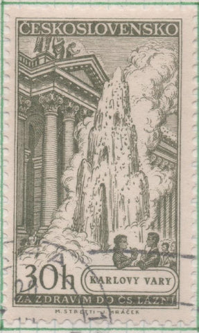 Sello E00730: hoja 50, Checoslovaquia: Sello verde claro dentado. Villas de Reposo, 30 Haleru