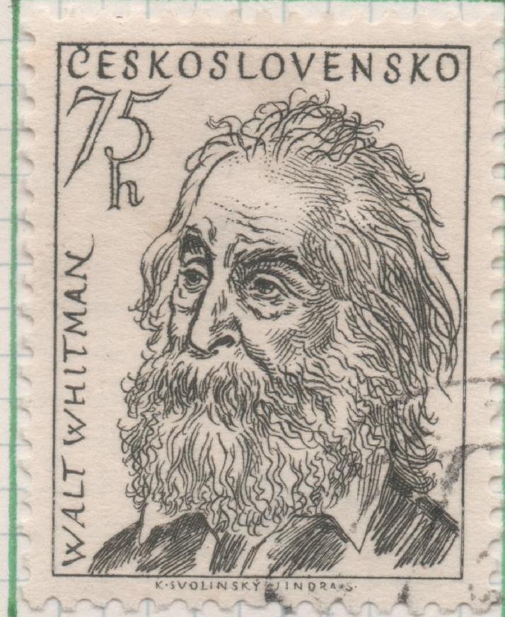 Sello E00728: hoja 50, Checoslovaquia: Sello Gris oscuro dentado. Poetas Mundiales. Walt Whitman, 75 Haleru