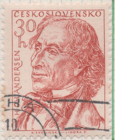 Sello E00726: hoja 50, Checoslovaquia: Sello Rojo teja dentado. Poetas mundiales. Hans Cristian Andersen, 30 Haleru