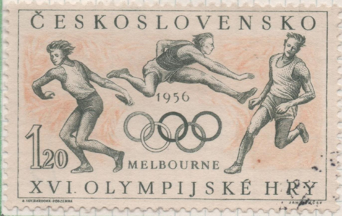 Sello E00720: hoja 49, Checoslovaquia: Sello Beig y Negro dentado. Hazañas deportivas del año, 1,20 koruna
