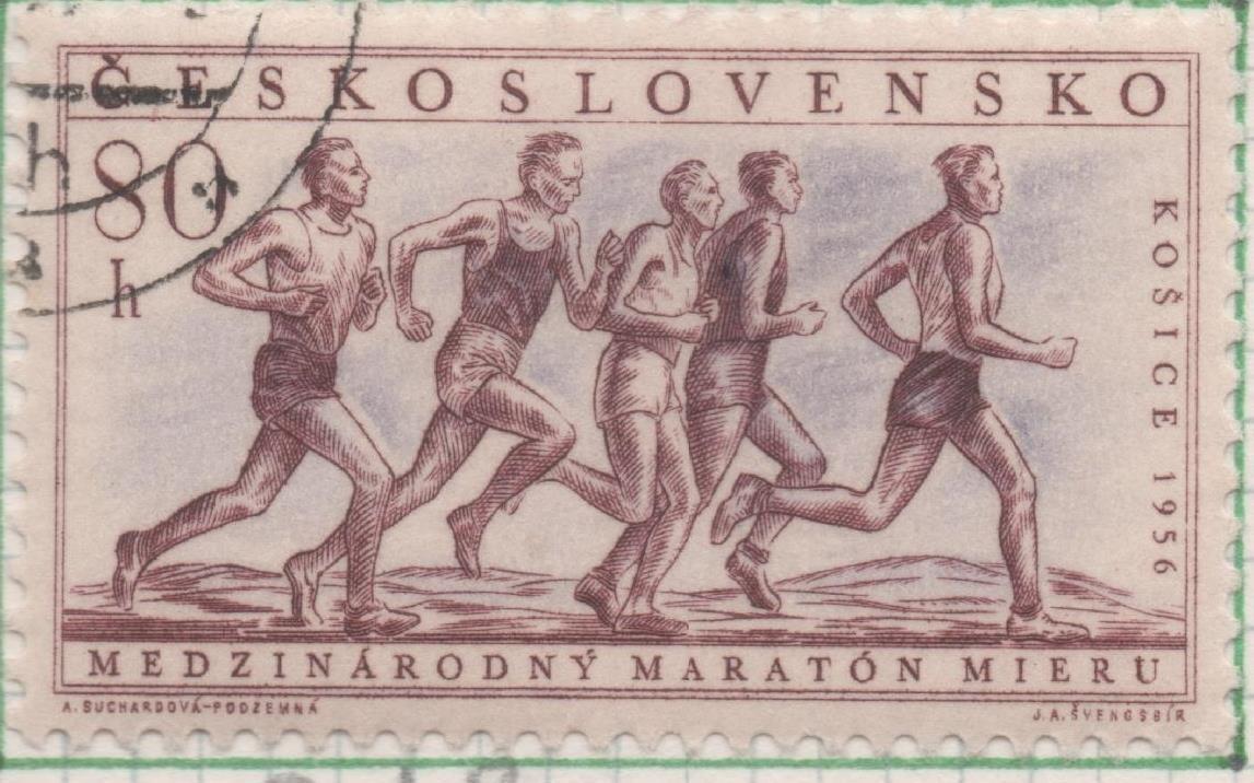Sello E00718: hoja 49, Checoslovaquia: Sello Marron oscuro dentado. Hazañas deportivas del año, 80 Haleru 