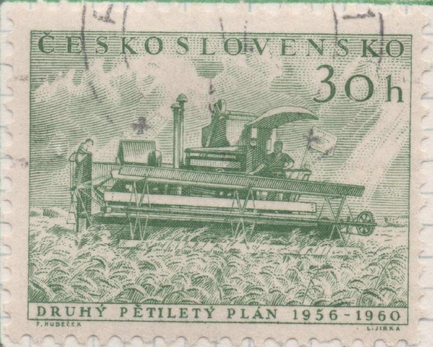 Sello E00714: hoja 49, Checoslovaquia: Sello Verde dentado. Plan Quinquenal, 30 Haleru
