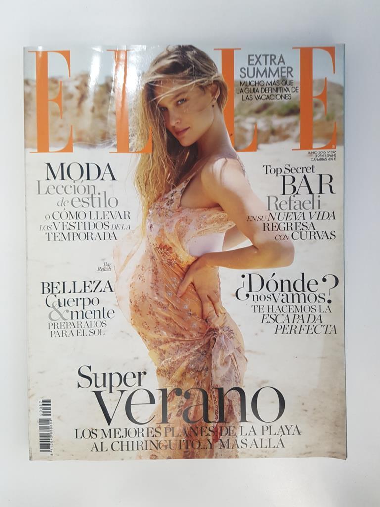 Revista: Elle junio 2016 num 357. Extra summer,  mucho mas que la guia definitica de las vacaciones. En portada: Bar Refaeli