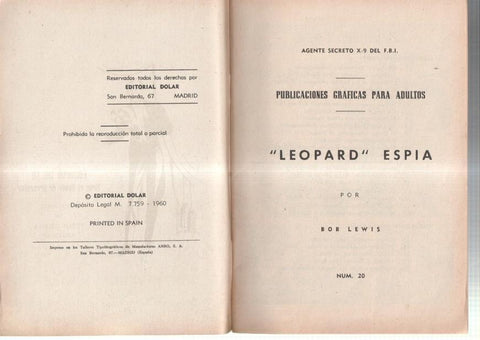 Dolar: Novela Grafica-SIN LA CUBIERTA numero 20: Agente Secreto X-9: Leopard espia