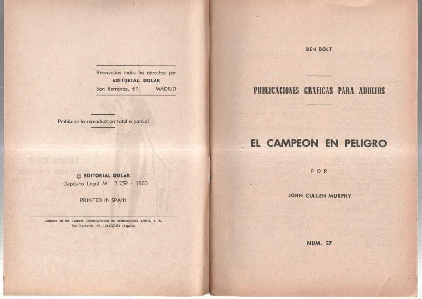 Dolar: Novela Grafica-SIN LA CUBIERTA numero 27: Ben Bolt: El campeon en peligro