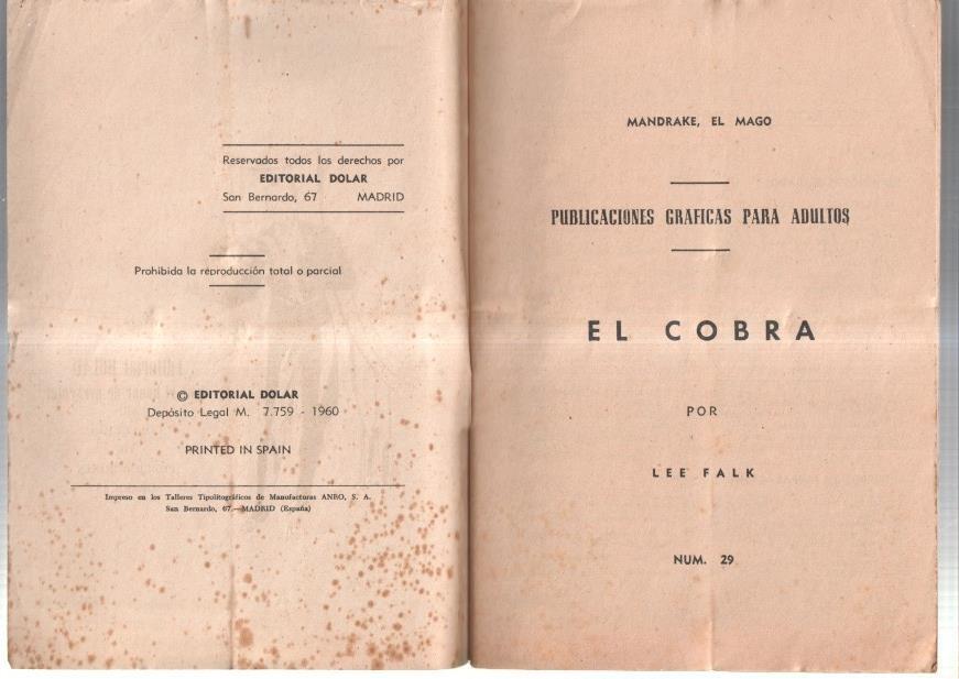 Dolar: Novela Grafica-SIN LA CUBIERTA numero 29: Mandrake el mago: El cobra