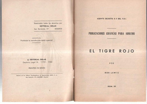Dolar: Novela Grafica-SIN LA CUBIERTA numero 30: Agente Secreto X-9: El tigre rojo