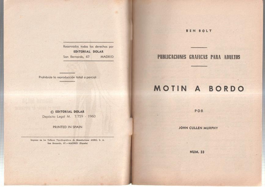 Dolar: Novela Grafica-SIN LA CUBIERTA numero 33: Ben Bolt: Motin a bordo