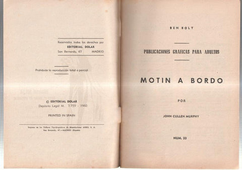 Dolar: Novela Grafica-SIN LA CUBIERTA numero 33: Ben Bolt: Motin a bordo