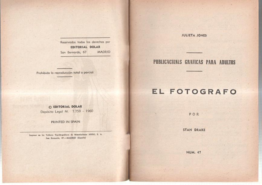 Dolar: Novela Grafica-SIN LA CUBIERTA numero 47: Julieta Jones: El fotografo