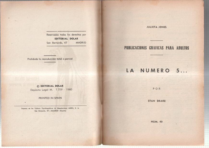 Dolar: Novela Grafica-SIN LA CUBIERTA numero 49: Julieta Jones: La numero 5