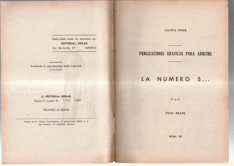 Dolar: Novela Grafica-SIN LA CUBIERTA numero 49: Julieta Jones: La numero 5