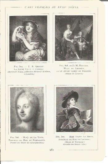 LAMINA V00231: Obras por J.B. Greuze, J. M. Nattier, M. Q. de la Tour y Madame Vigee Le Brun