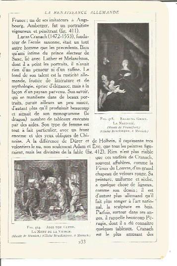 LAMINA V00211: La Natividad por Baldung Grieg y La Muerte de la Virgen por Joos Von Cleve